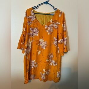 BelongSci Orange Floral Shift Dress Size L